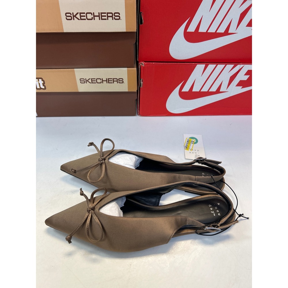 1079 A New Day Camille Slingback Flats Womens 9.5 Taupe Satin Bow Pointed Toe